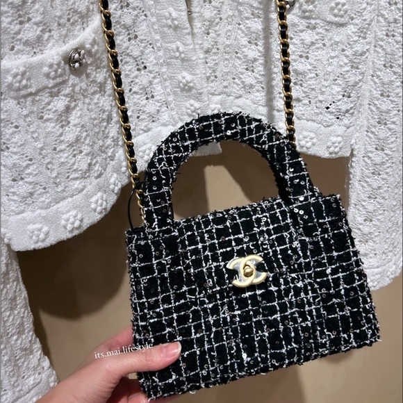 NWT 🖤 CHANEL 24P Black & White Tweed Small Nano Shopper Kelly Bag - Picture 2 of 16